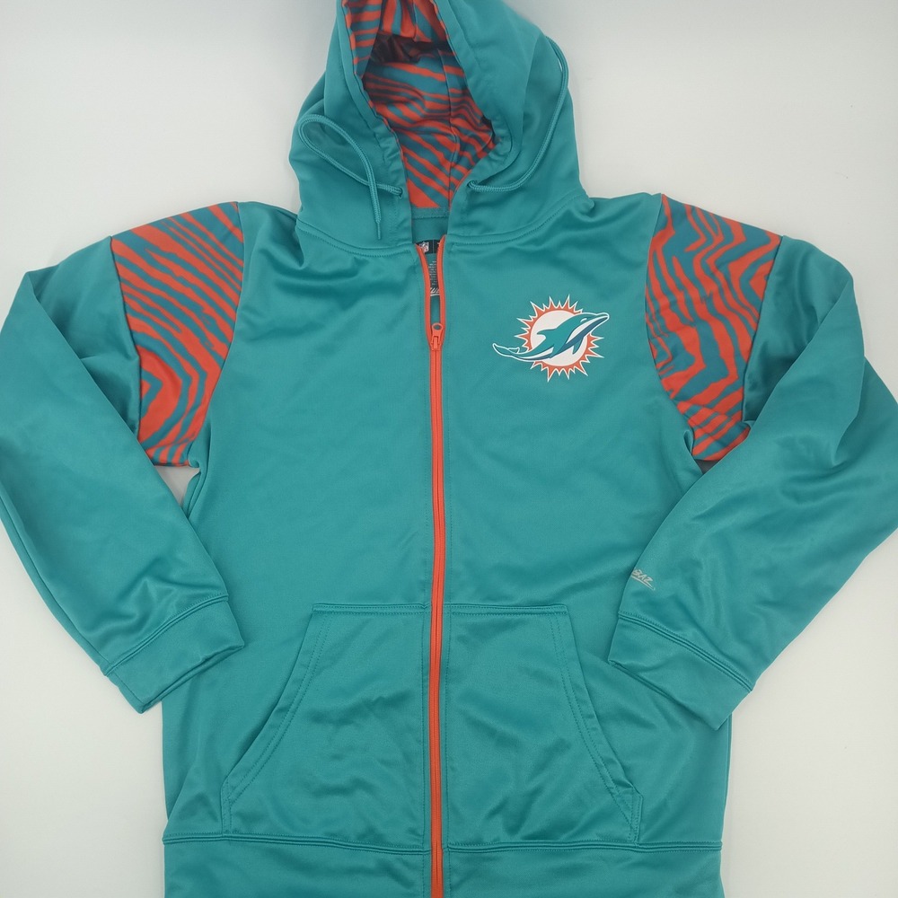 Zubaz NFL Miami Dolphins Full Zip Hoodie Aqua Orange Zebra Print Mens Medium